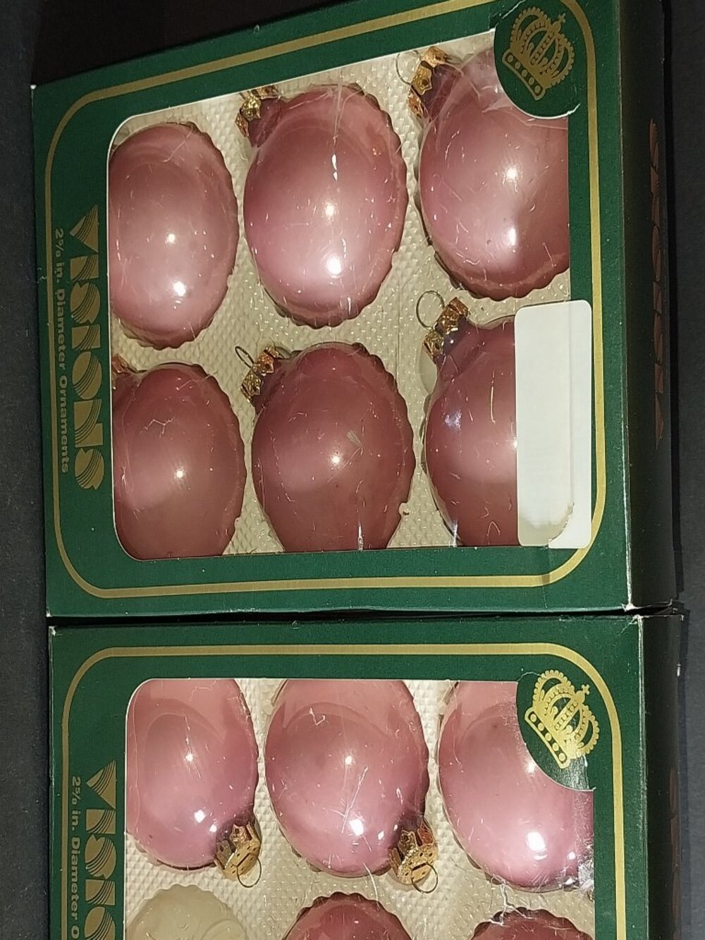 Vintage Visions by Holly Christmas Ornaments Pink Mauve Glass 2.5” Boxed 2 Sets